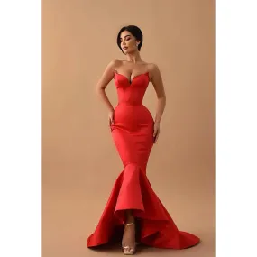 Sweetheart Strapless Sleeveless Satin Mermaid Long Evening Dress