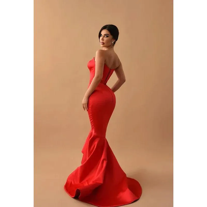 Sweetheart Strapless Sleeveless Satin Mermaid Long Evening Dress