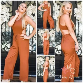 The Genevieve Jumpsuit: Cutout Cognac Jumpsuit