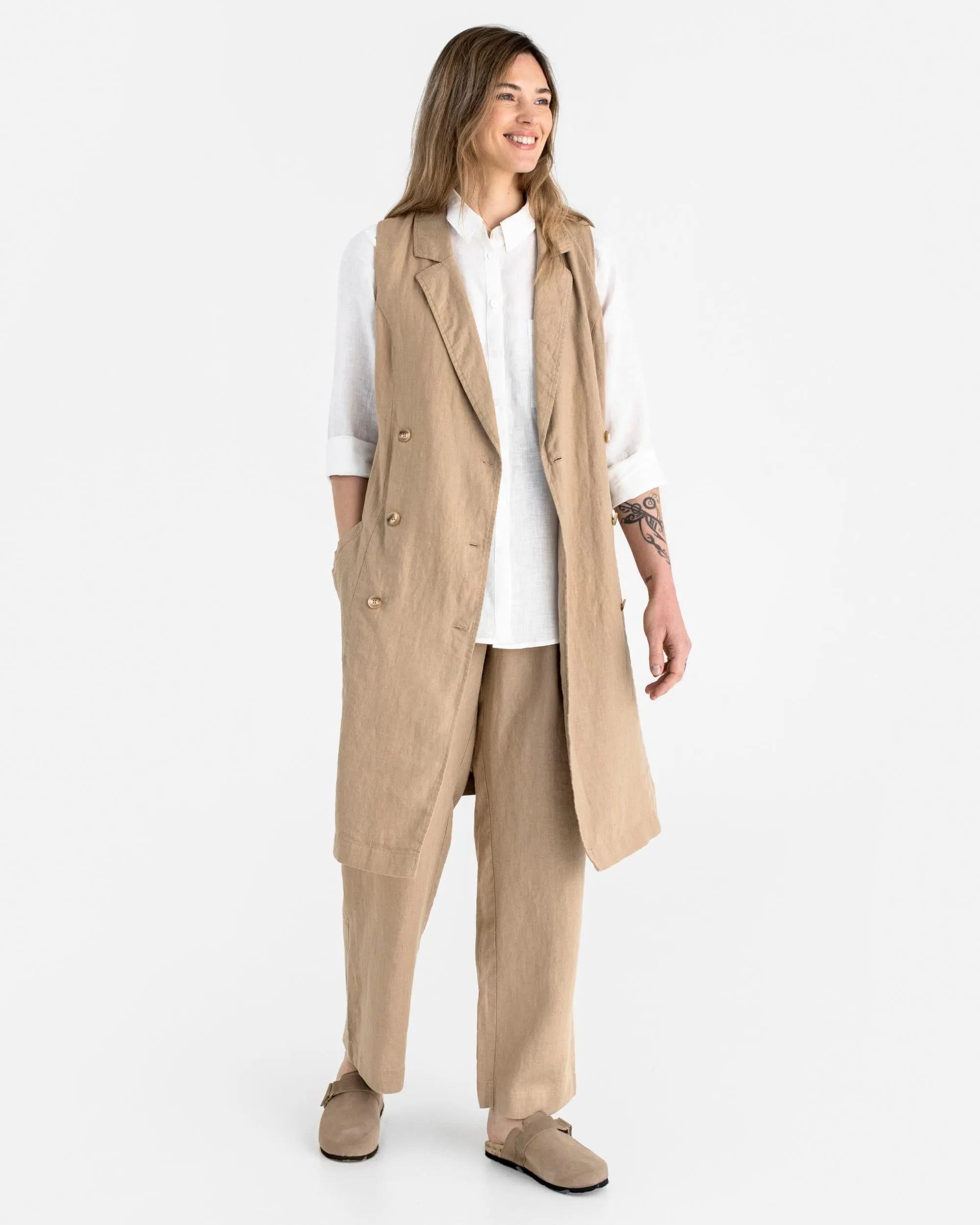 Trench linen dress LISBON in Wheat