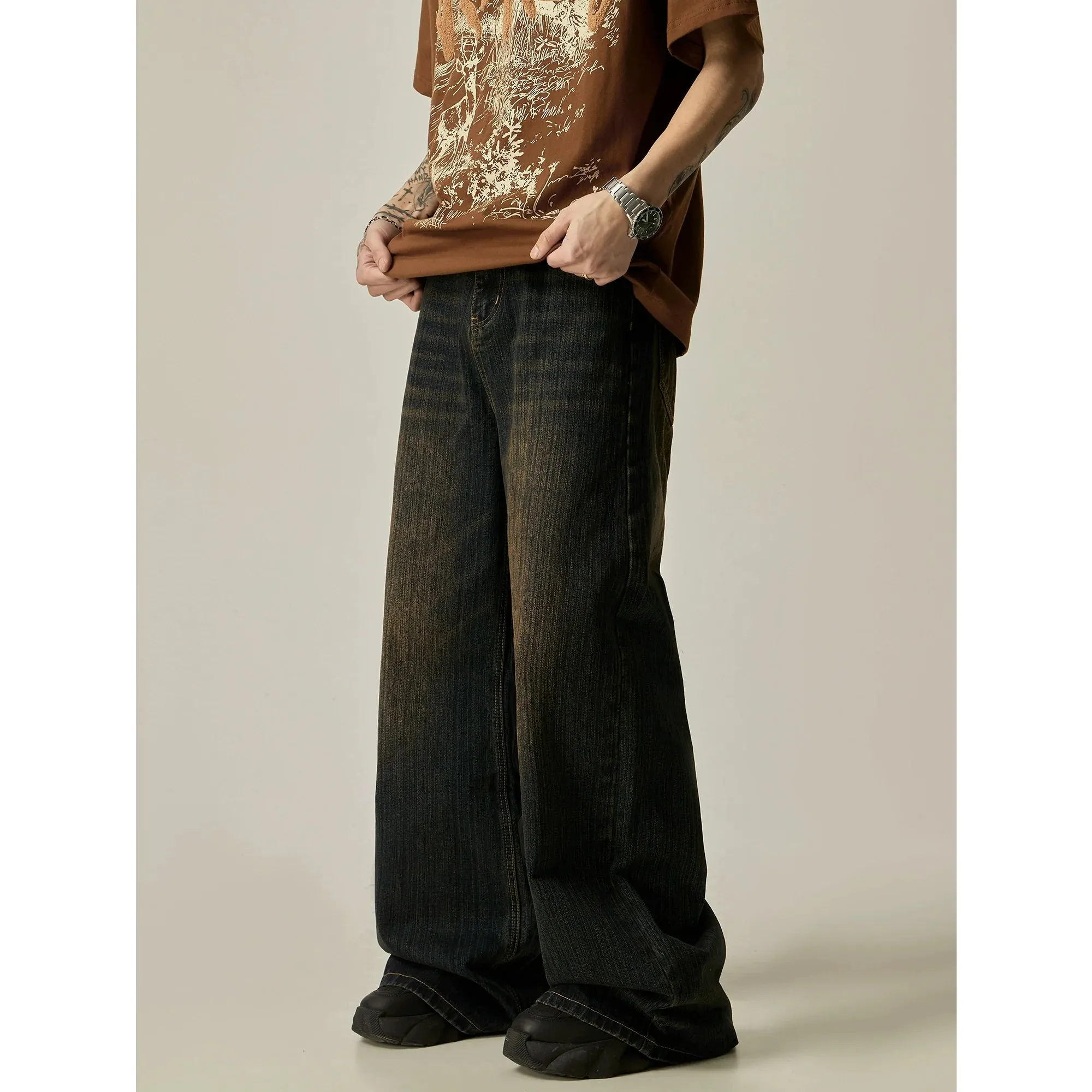 Ultra-Wide Leg Dark Wash Denim Jeans
