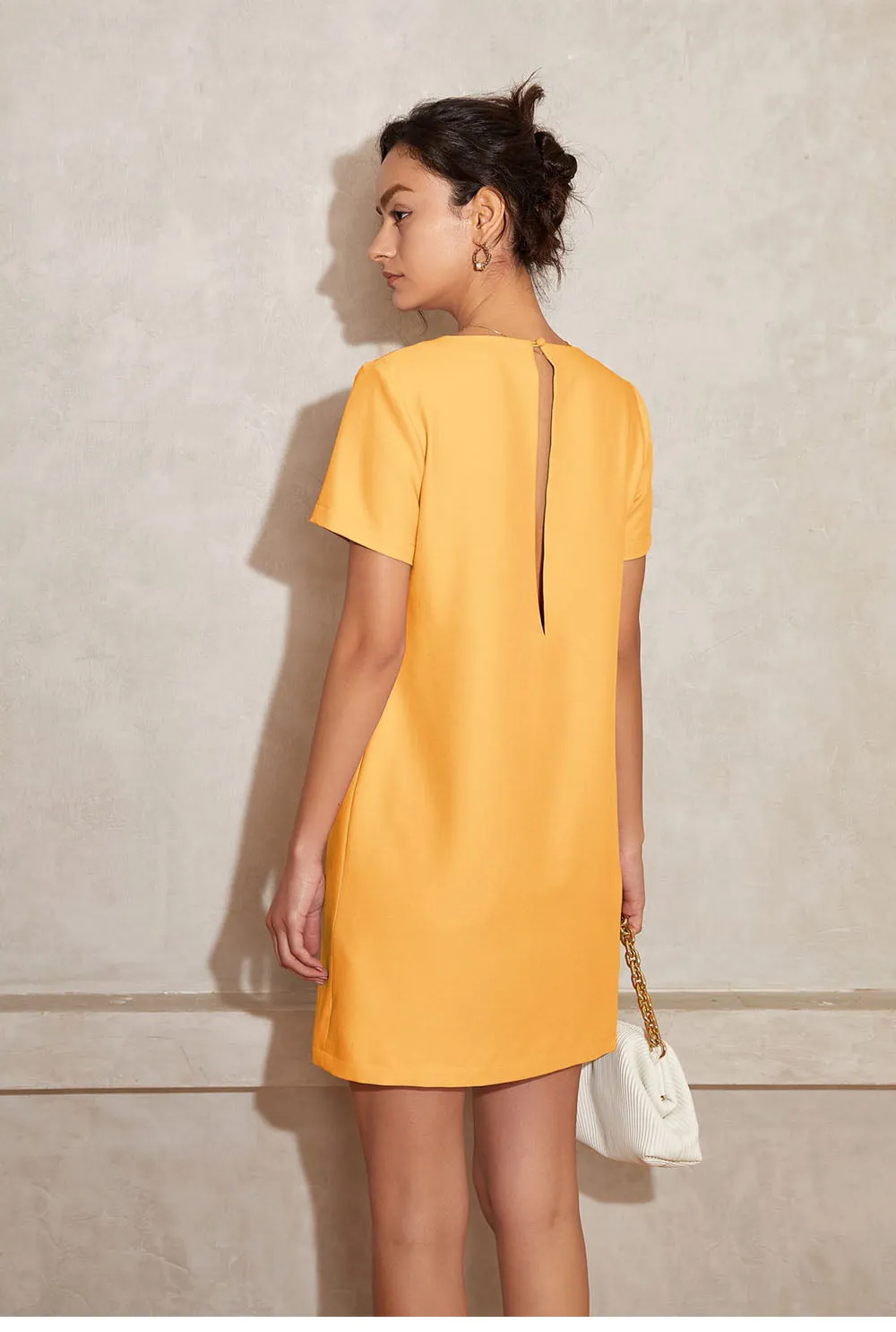 Vanessa V-Neck Solid Tunic Mini Dress - Khaki S/M