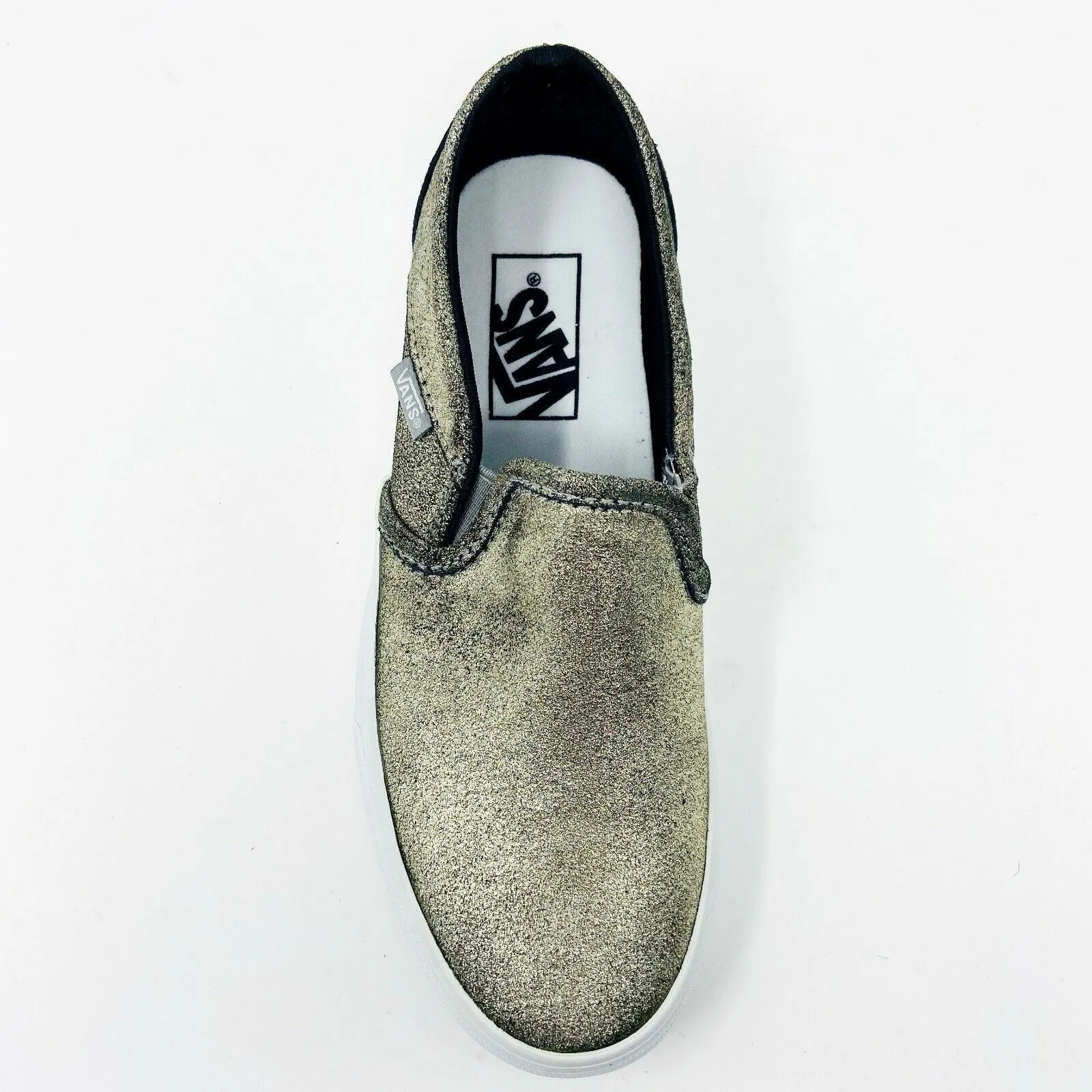 Vans Asher (Metallic) Gold White Womens Classic Slip On Casual Shoes