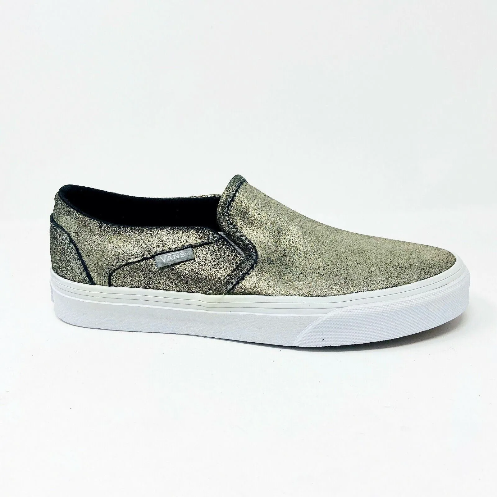 Vans Asher (Metallic) Gold White Womens Classic Slip On Casual Shoes