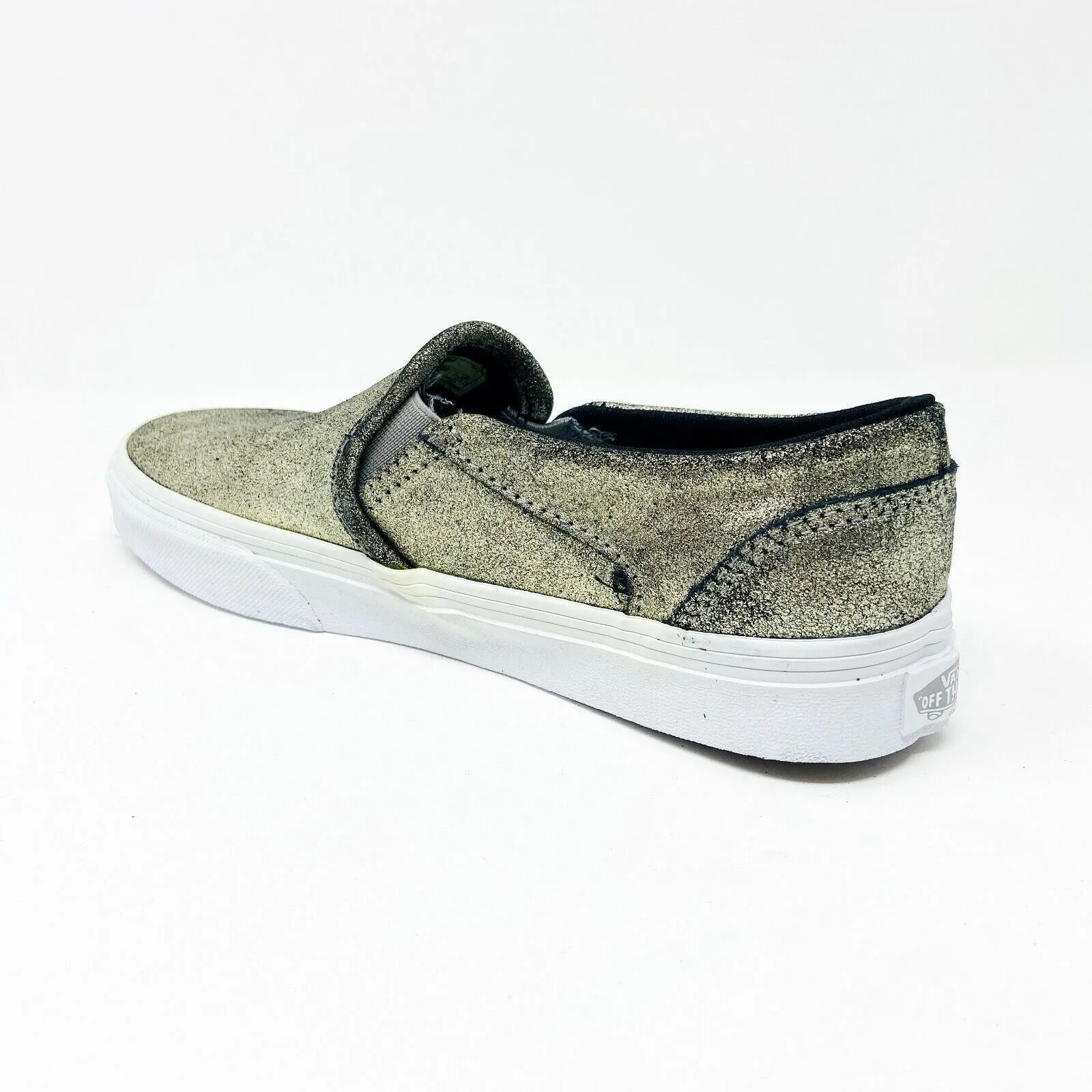 Vans Asher (Metallic) Gold White Womens Classic Slip On Casual Shoes