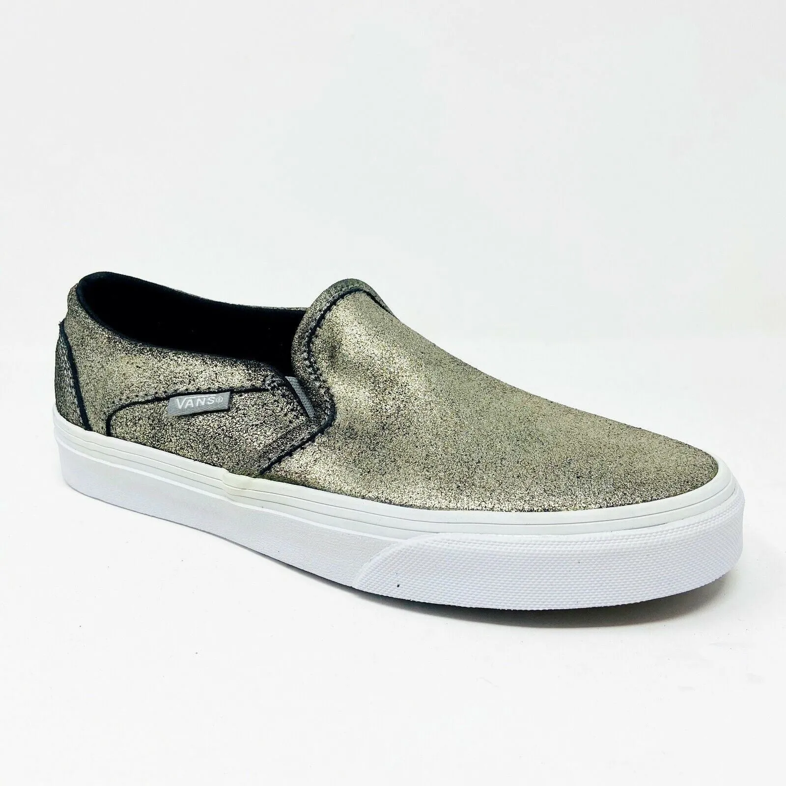 Vans Asher (Metallic) Gold White Womens Classic Slip On Casual Shoes