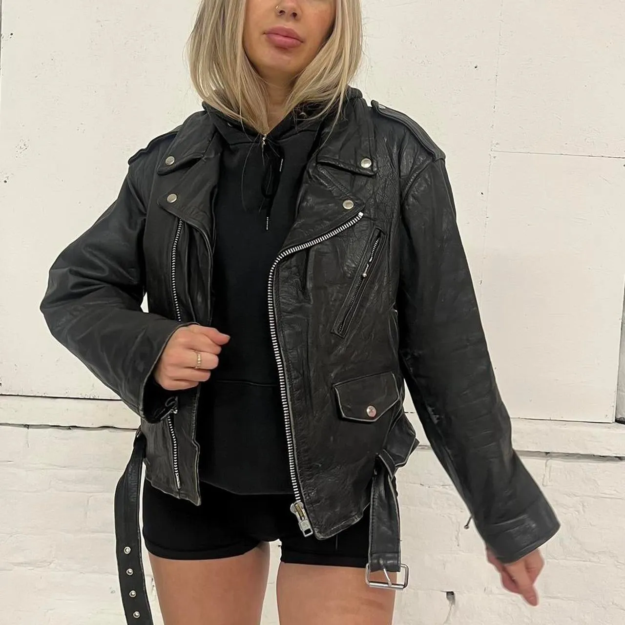Vintage Leather Biker Style Jacket - M