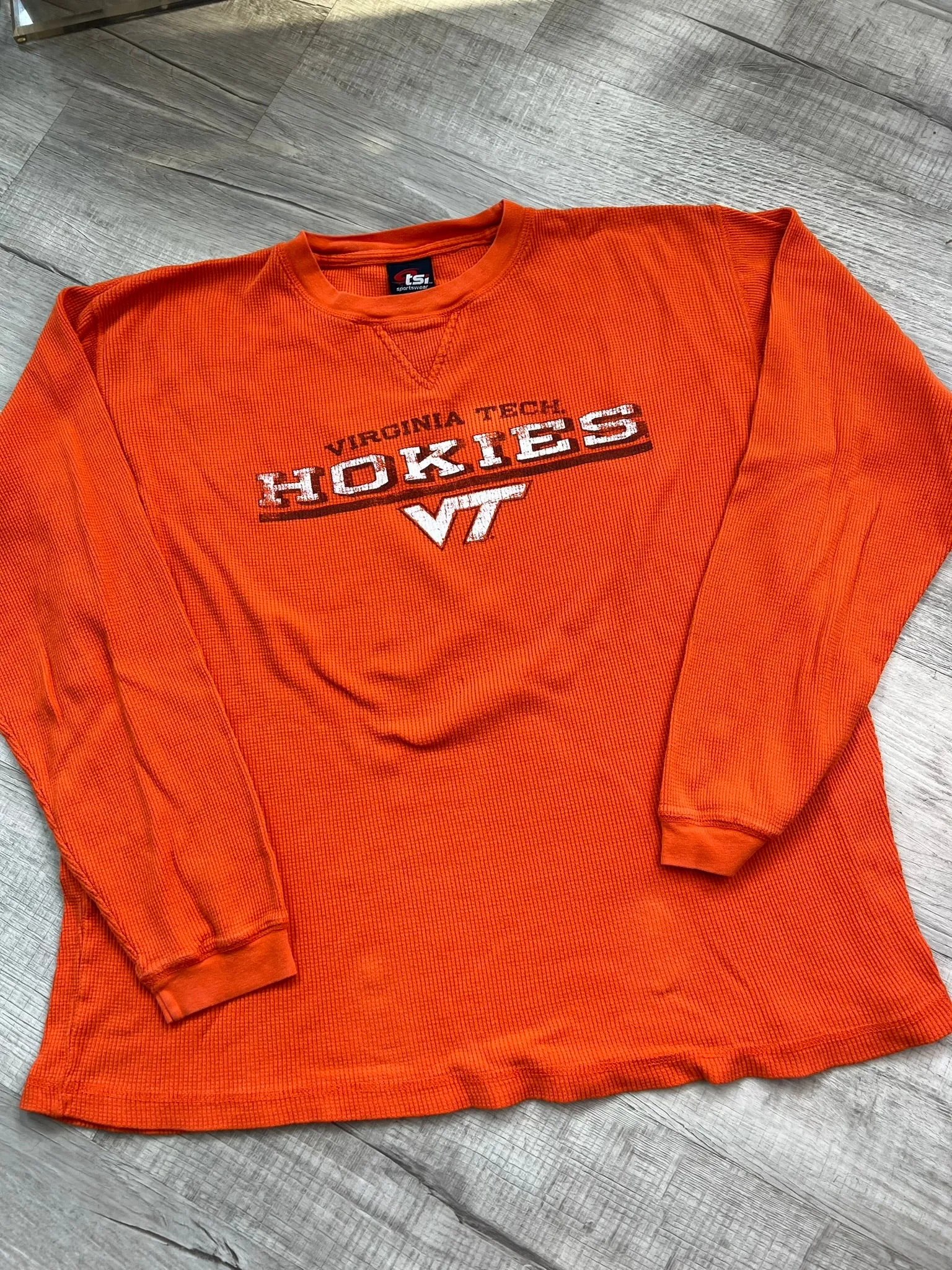 Vintage Virginia Tech Hokies Waffle Knit Thermal Long Sleeve Shirt