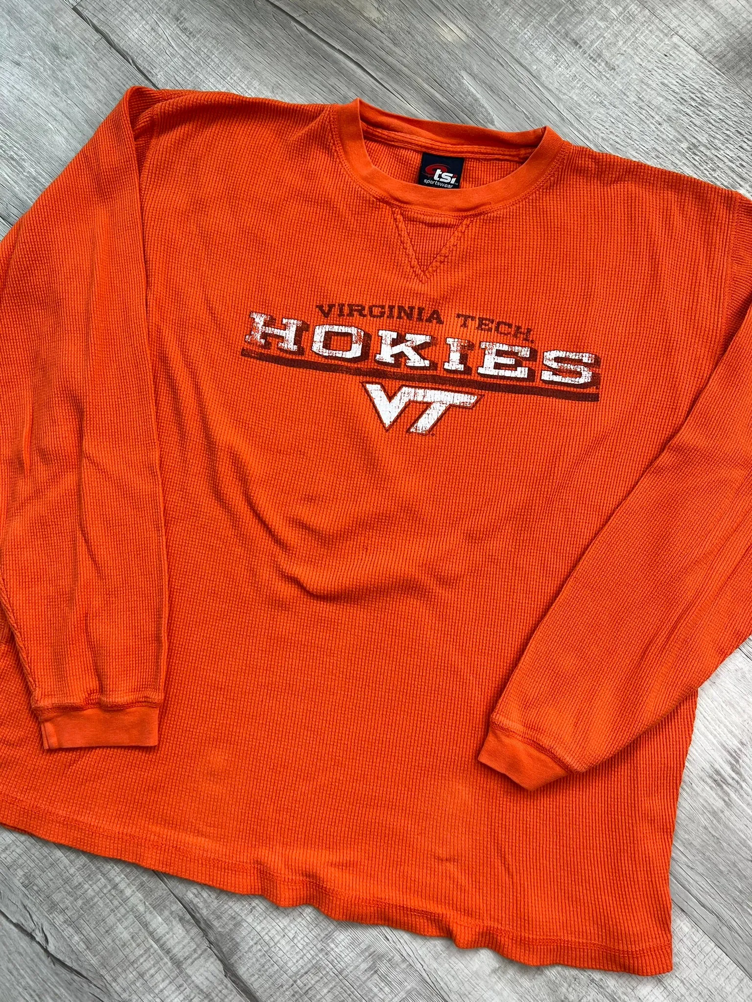 Vintage Virginia Tech Hokies Waffle Knit Thermal Long Sleeve Shirt