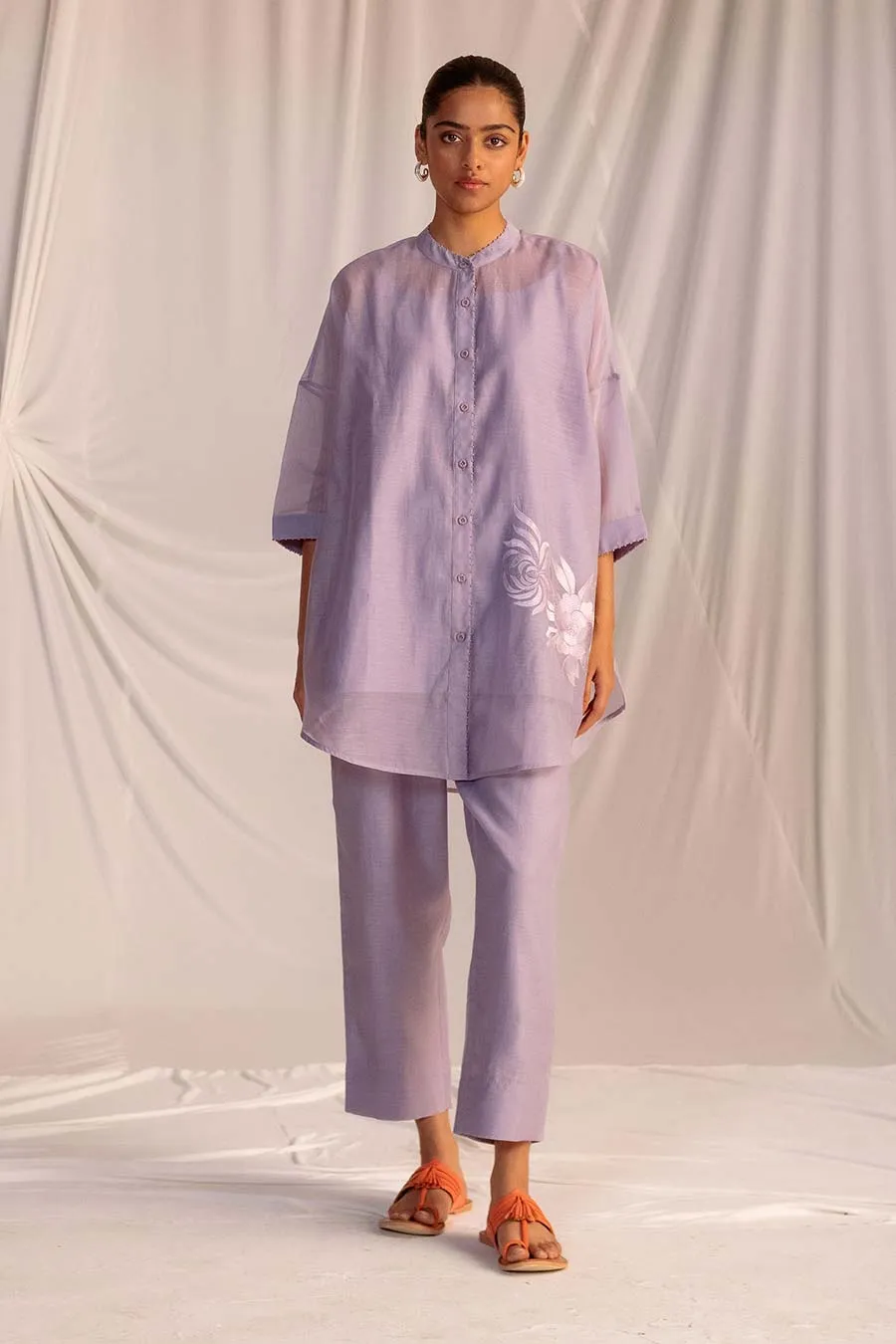 Violet Embroidered Tunic & Pant Set