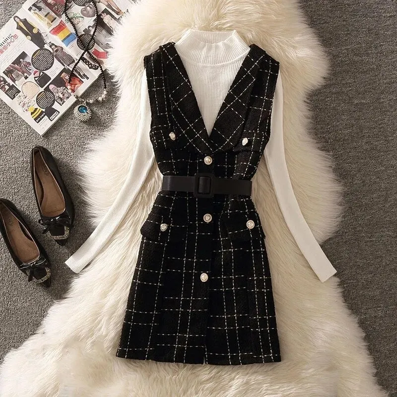 West Side Stroll Plaid Tweed Vest & Top Set