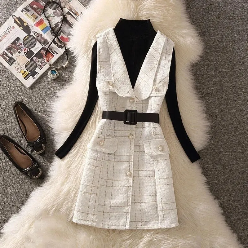 West Side Stroll Plaid Tweed Vest & Top Set
