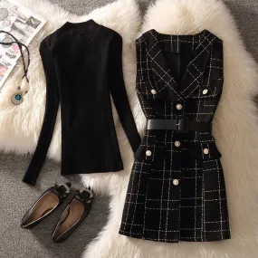 West Side Stroll Plaid Tweed Vest & Top Set