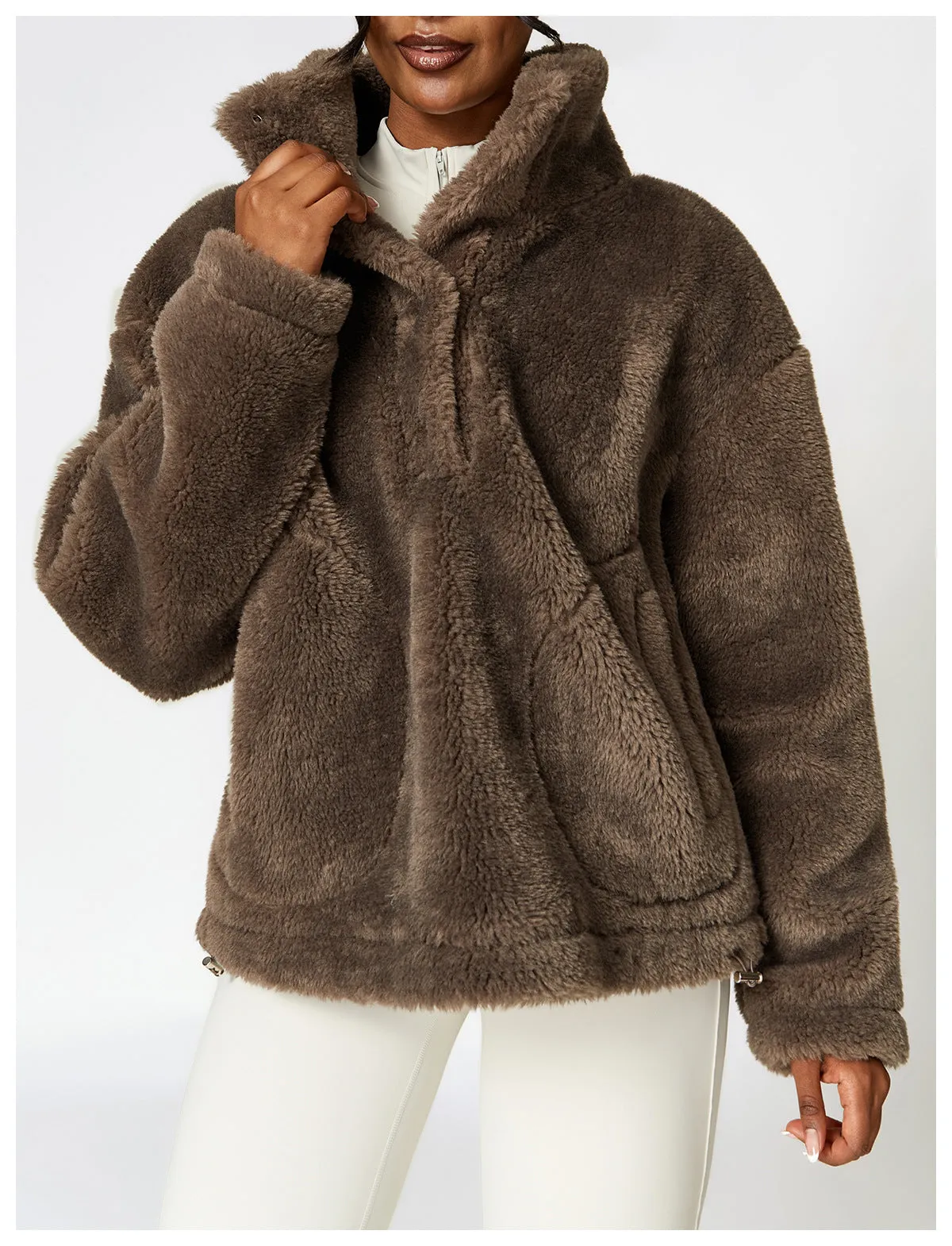 Winter Outdoors Fitness Exercise Polar Fleece Jacket Top Fleece Loose Warm Berber Fleece Coat