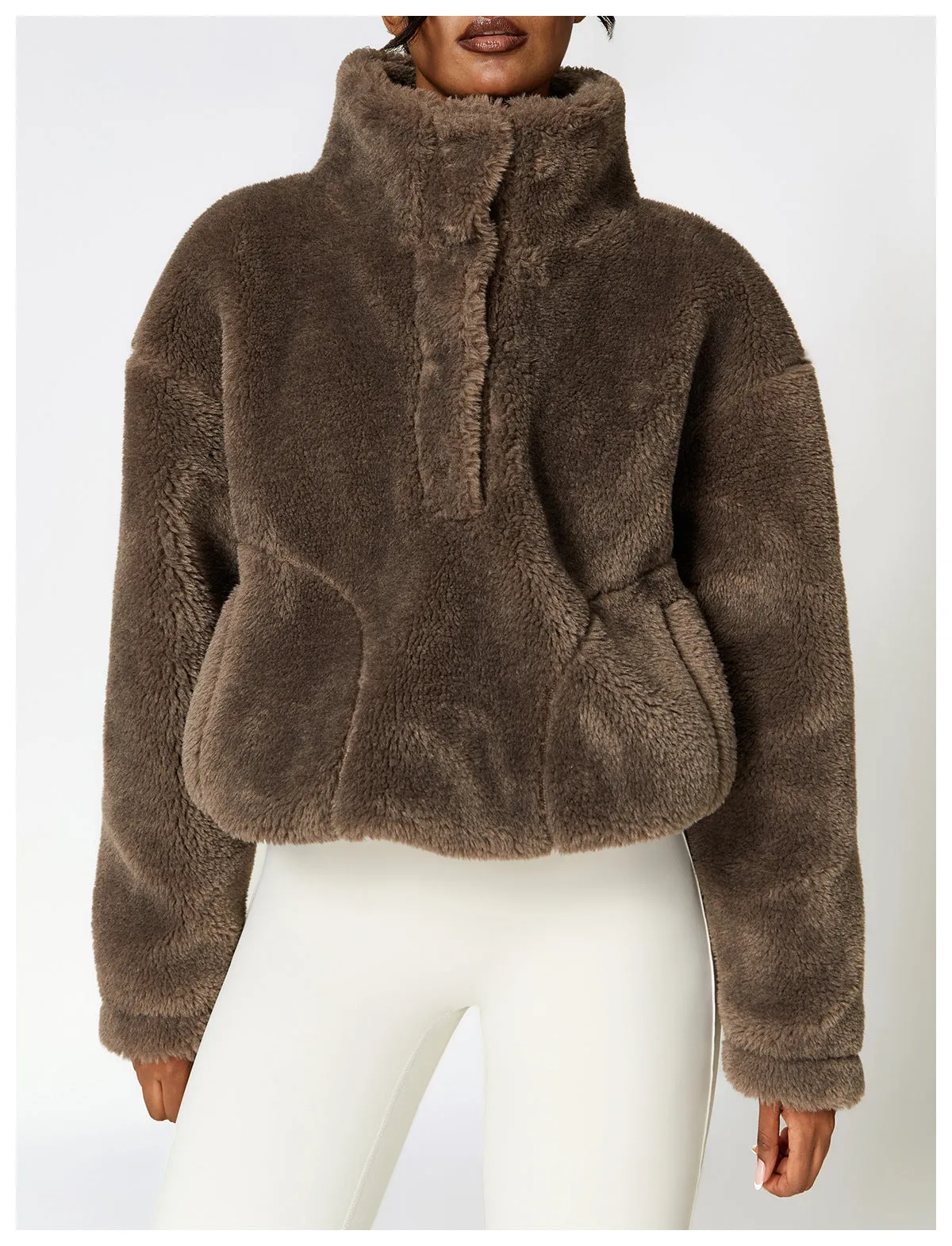 Winter Outdoors Fitness Exercise Polar Fleece Jacket Top Fleece Loose Warm Berber Fleece Coat