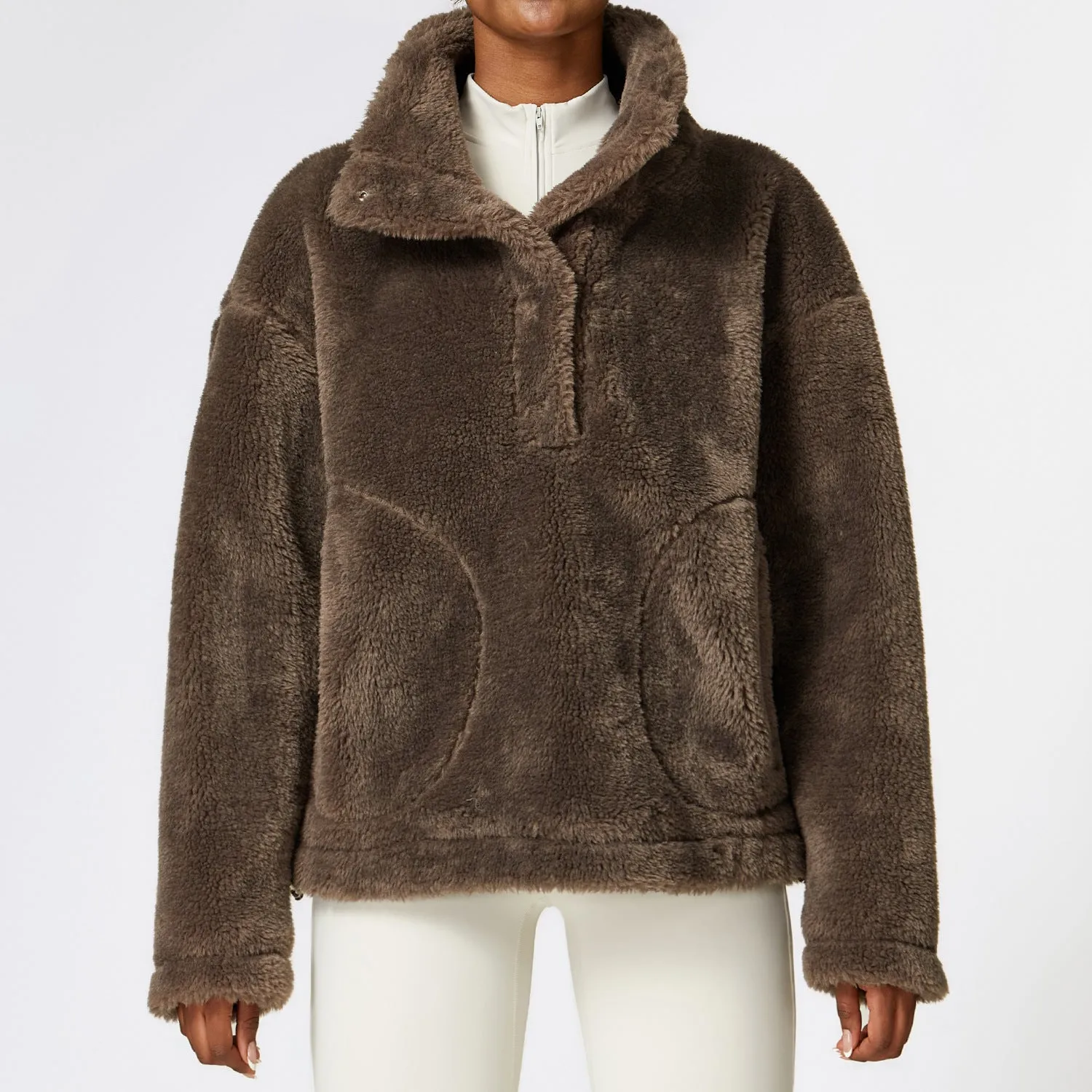 Winter Outdoors Fitness Exercise Polar Fleece Jacket Top Fleece Loose Warm Berber Fleece Coat