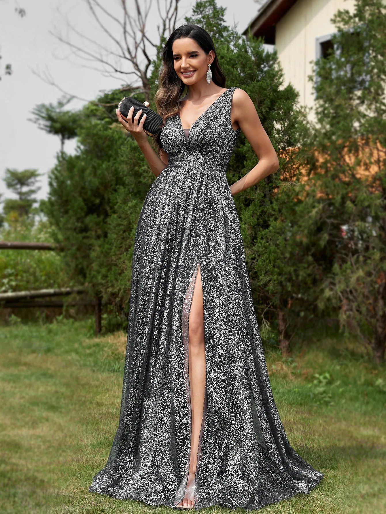 Women Elegant Lace Slim Fit Long Split Evening Dress