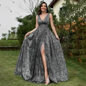Women Elegant Lace Slim Fit Long Split Evening Dress