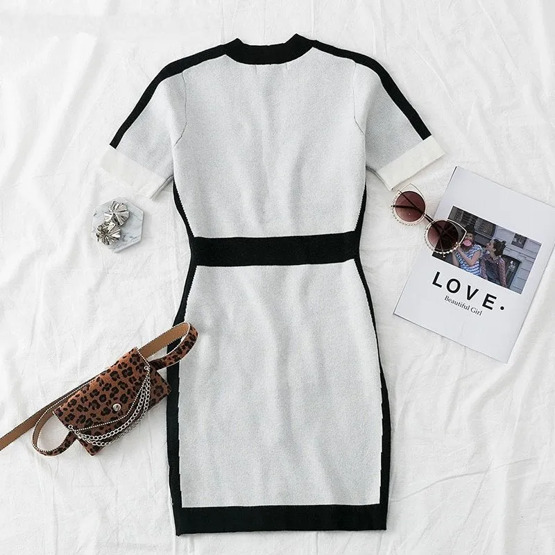 Women's Autumn Deep V-Neck Knitted Bodycon Dress