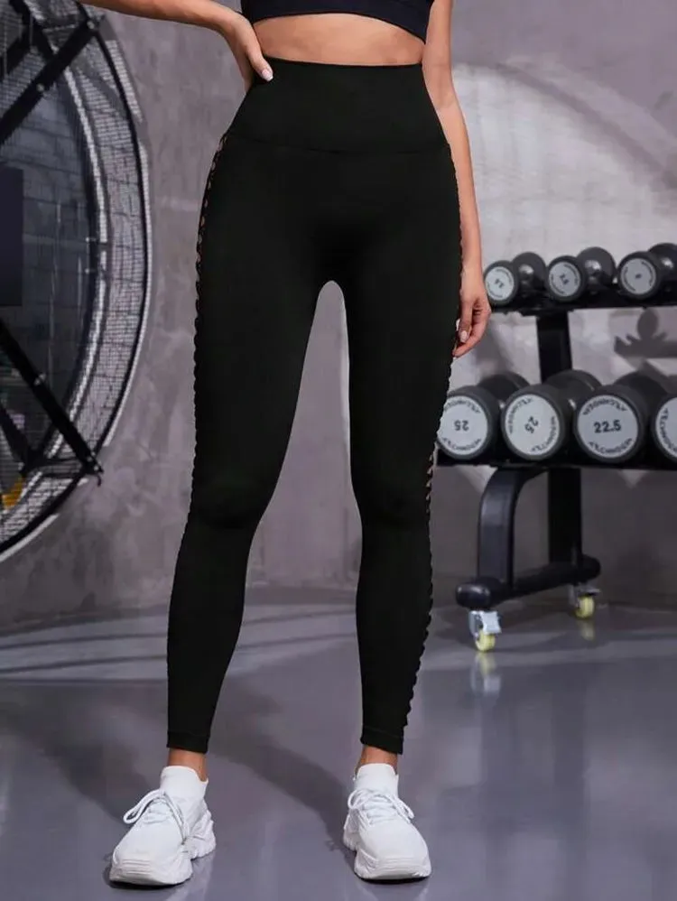 Womens Hollow Seamless High Waist Leggings SIZE S-L