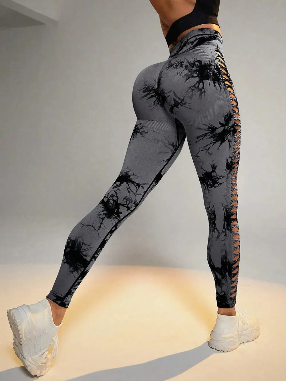 Womens Hollow Seamless High Waist Leggings SIZE S-L