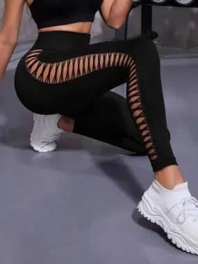 Womens Hollow Seamless High Waist Leggings SIZE S-L