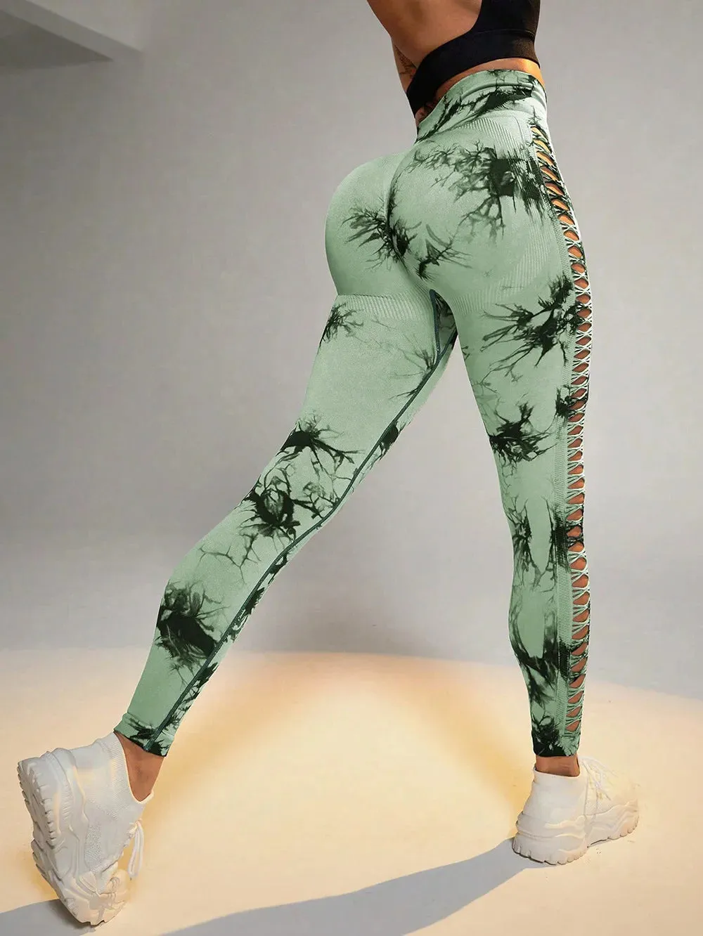 Womens Hollow Seamless High Waist Leggings SIZE S-L