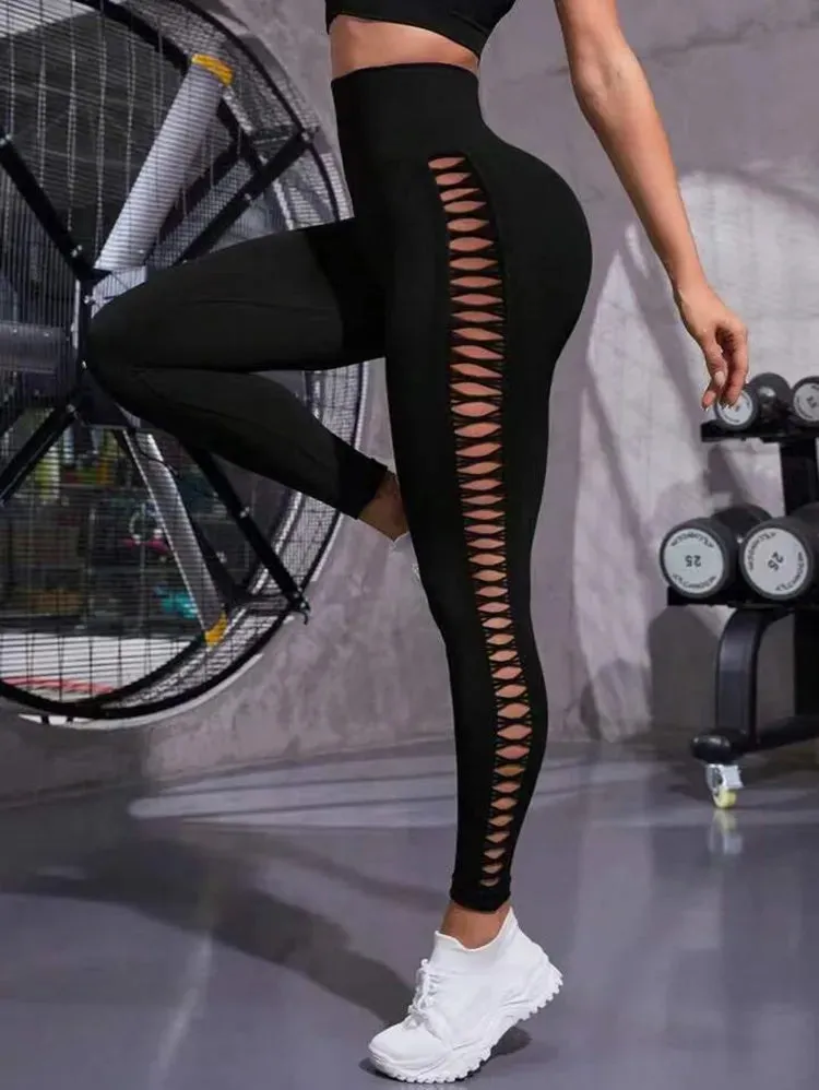Womens Hollow Seamless High Waist Leggings SIZE S-L