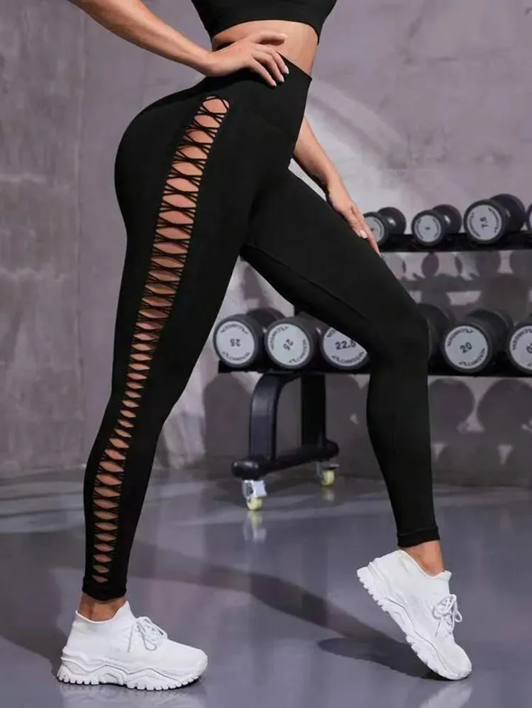 Womens Hollow Seamless High Waist Leggings SIZE S-L