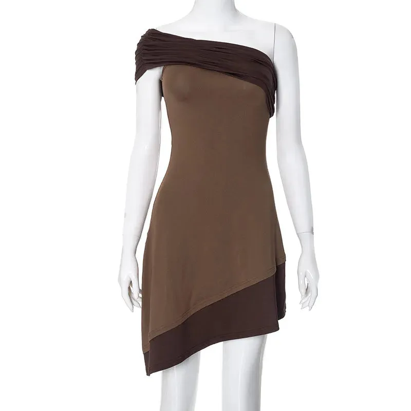 Women's Slant Collar Asymmetrical Short Dress