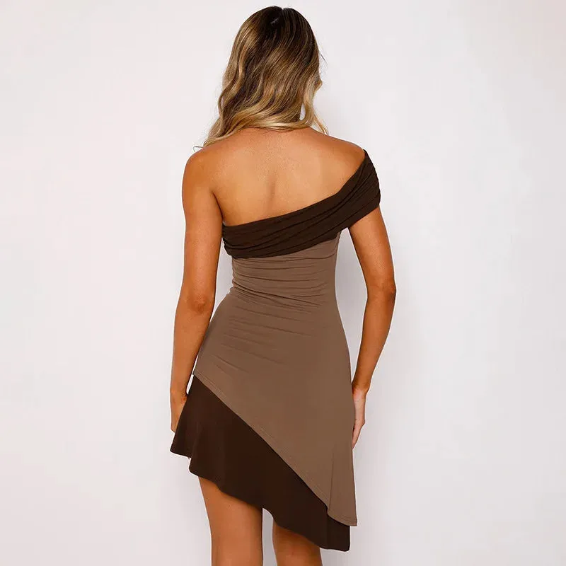 Women's Slant Collar Asymmetrical Short Dress