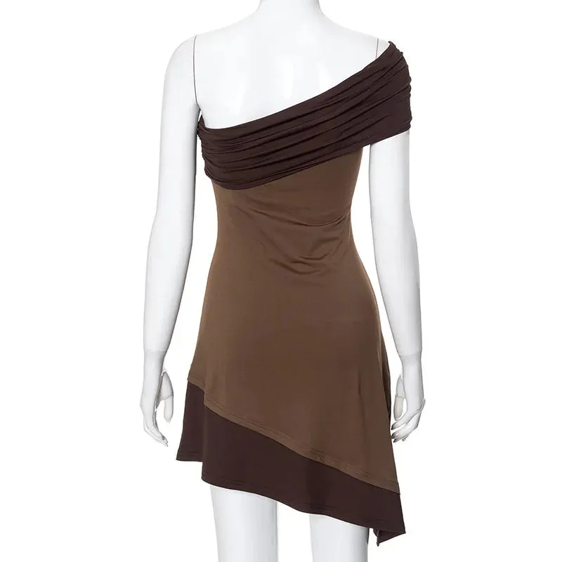 Women's Slant Collar Asymmetrical Short Dress