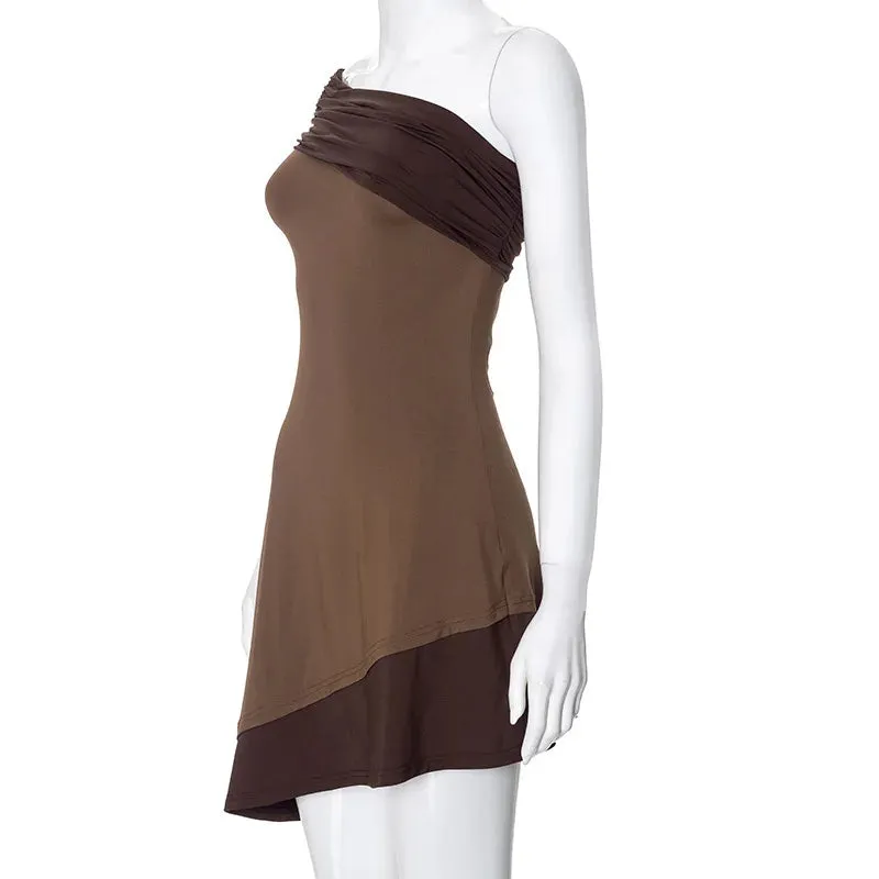 Women's Slant Collar Asymmetrical Short Dress