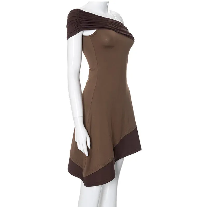 Women's Slant Collar Asymmetrical Short Dress