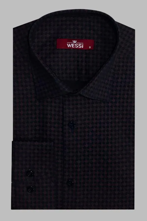 WSS Houndstooth Pattern Slim Fit Brown Men Shirt  - Singen