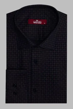 WSS Houndstooth Pattern Slim Fit Brown Men Shirt  - Singen