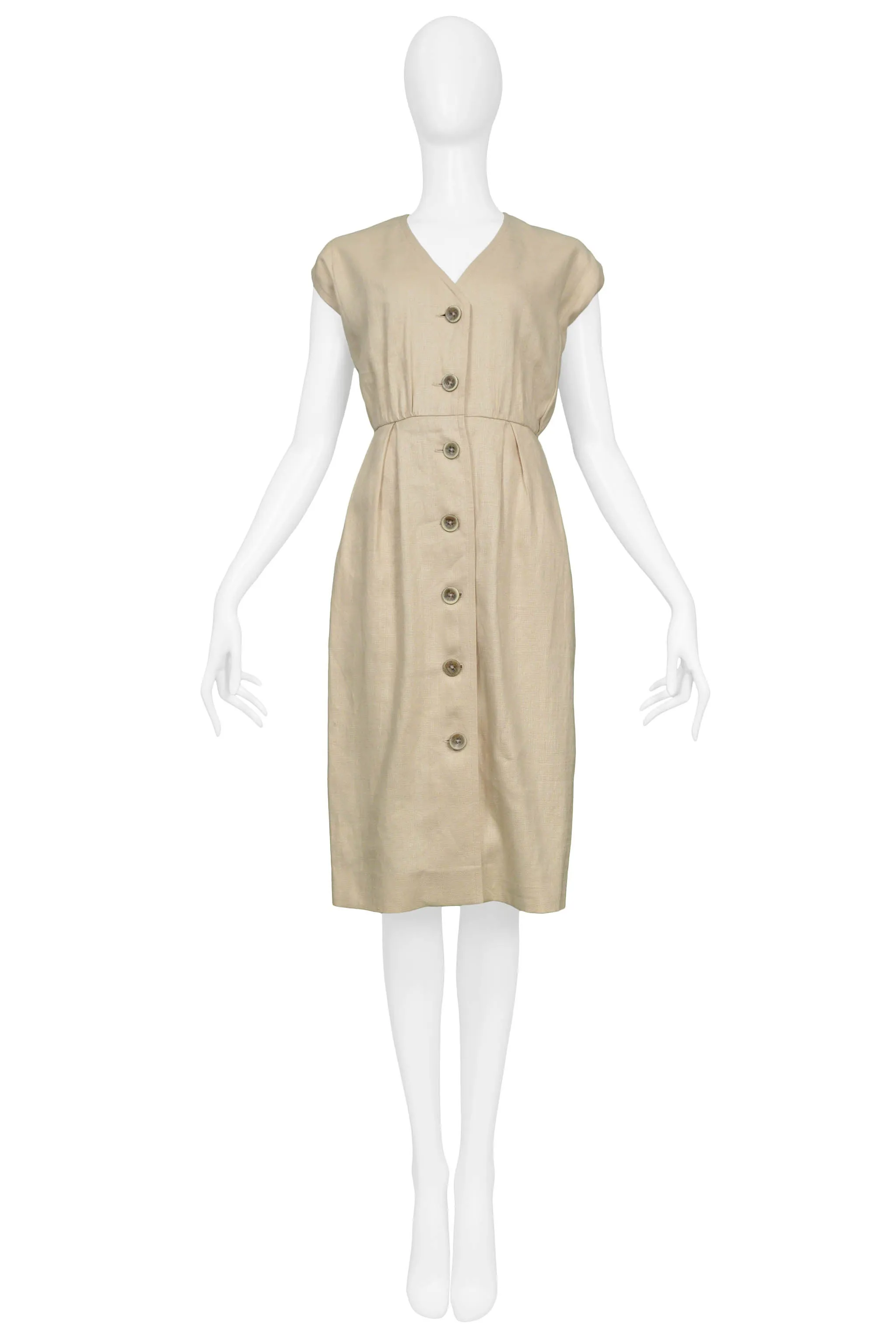 YVES SAINT LAURENT YSL KHAKI LINEN DAY DRESS