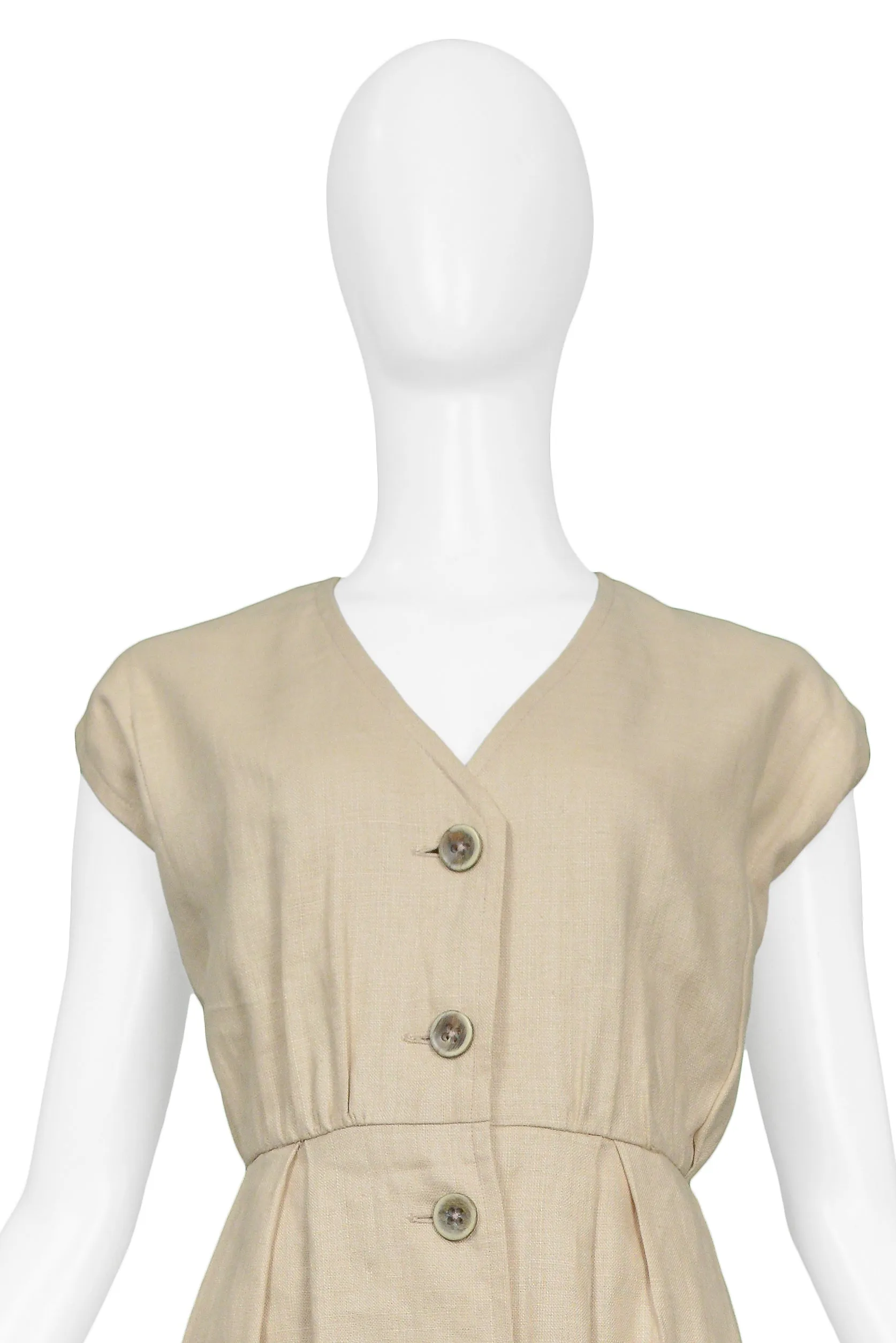 YVES SAINT LAURENT YSL KHAKI LINEN DAY DRESS