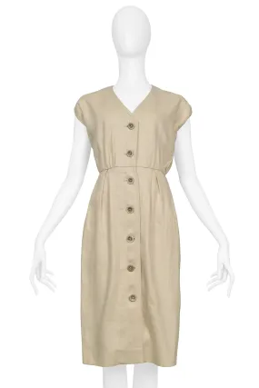 YVES SAINT LAURENT YSL KHAKI LINEN DAY DRESS