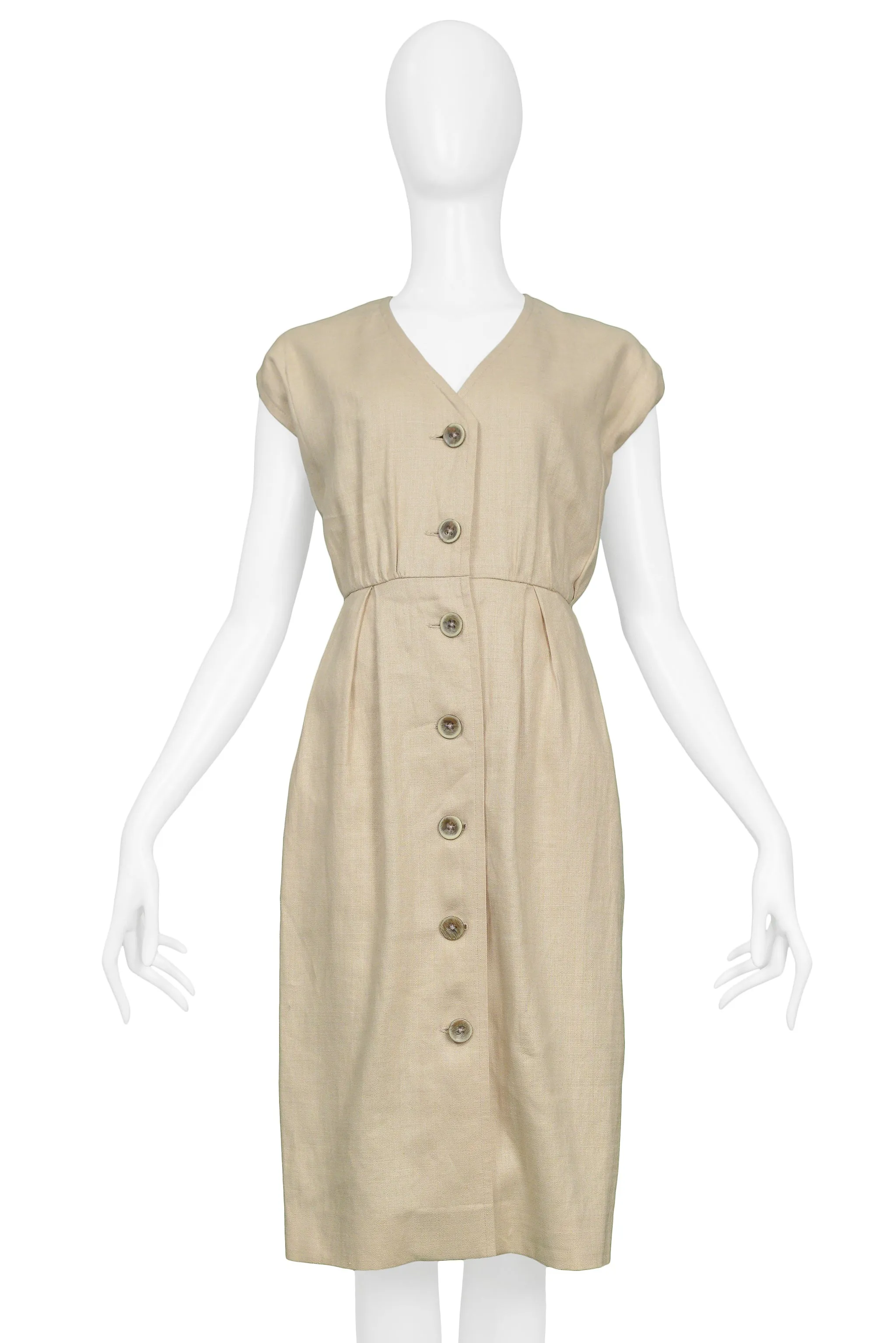 YVES SAINT LAURENT YSL KHAKI LINEN DAY DRESS