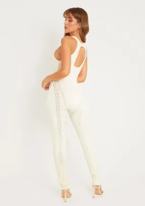 Zahra Cream Contour Effect Knit Jumpsuit