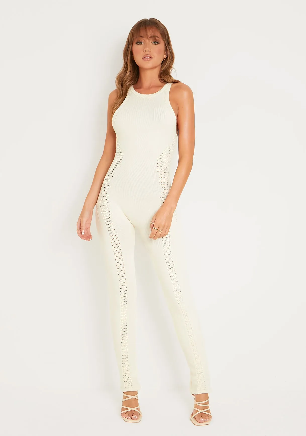 Zahra Cream Contour Effect Knit Jumpsuit